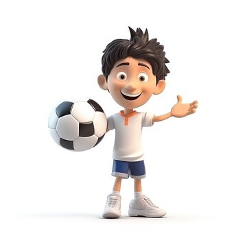 recommend clip art: Cartoon boy with soccer ball isolated on white background.