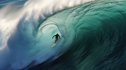 Ocean Sunset Wave, surfer on clear water in Tropical sea colorful background