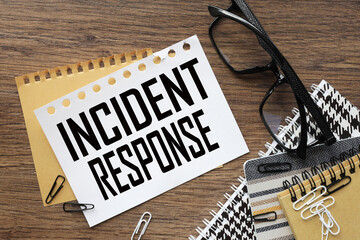 Incident response dark work desk. text on page