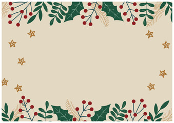 クリスマスの上下にヒイラギのボタニカルフレーム金