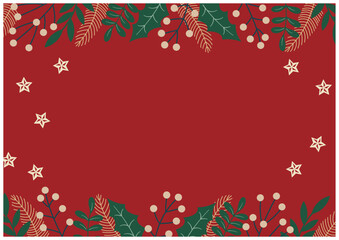 クリスマスの上下にヒイラギのボタニカルフレーム赤