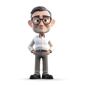 cartoon character with glasses and a white shirt on white isolated background