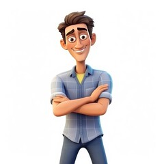 Cartoon Portrait of a handsome young man shirt white isolated background
