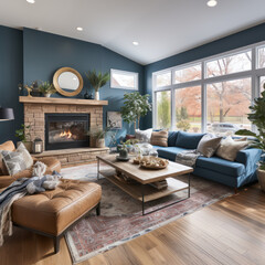  A cozy and inviting living room featuring a blue

