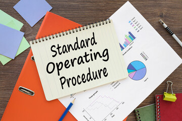 SOP standard operating procedure concept, concept. top view of text on notepad - obrazy, fototapety, plakaty
