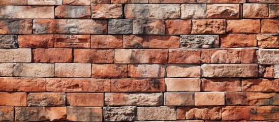 Obraz premium The vintage brick wall, with its textured and weathered red stones, stands tall as a testament to the timeless beauty of old construction and architecture, casting a warm hue sunlight against a