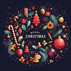 Christmas vector background. Creative design greeting card, banner, poster. Top view xmas decoration balls and snowflakes.