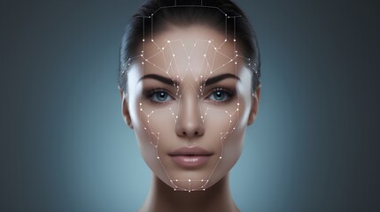 Visualization of a Botox filler or plastic surgery on a patients face, showcasing the targeted areas with abstract guiding lines for aesthetic enhancement. - obrazy, fototapety, plakaty