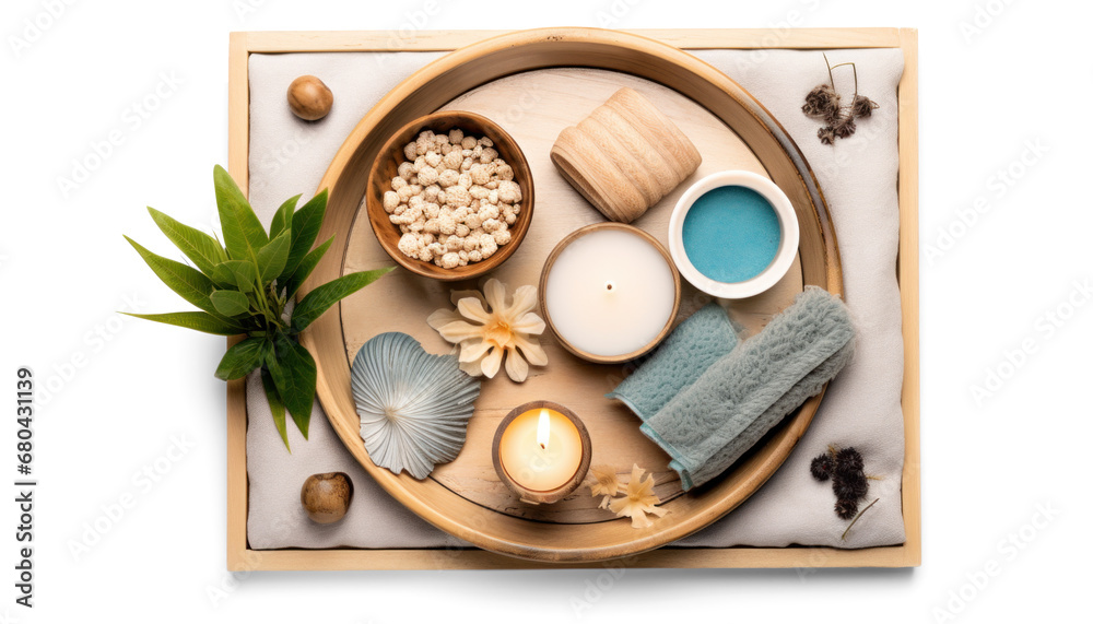Wall mural day spa set, png file of isolated cutout object with shadow on transparent background.