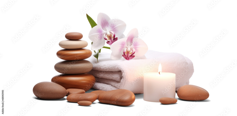 Wall mural day spa set, png file of isolated cutout object with shadow on transparent background.
