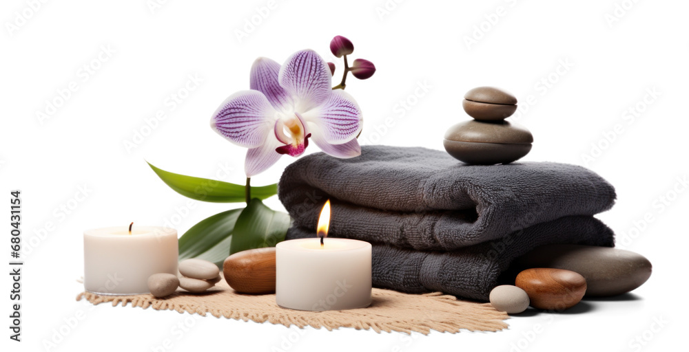 Wall mural day spa set, png file of isolated cutout object with shadow on transparent background.