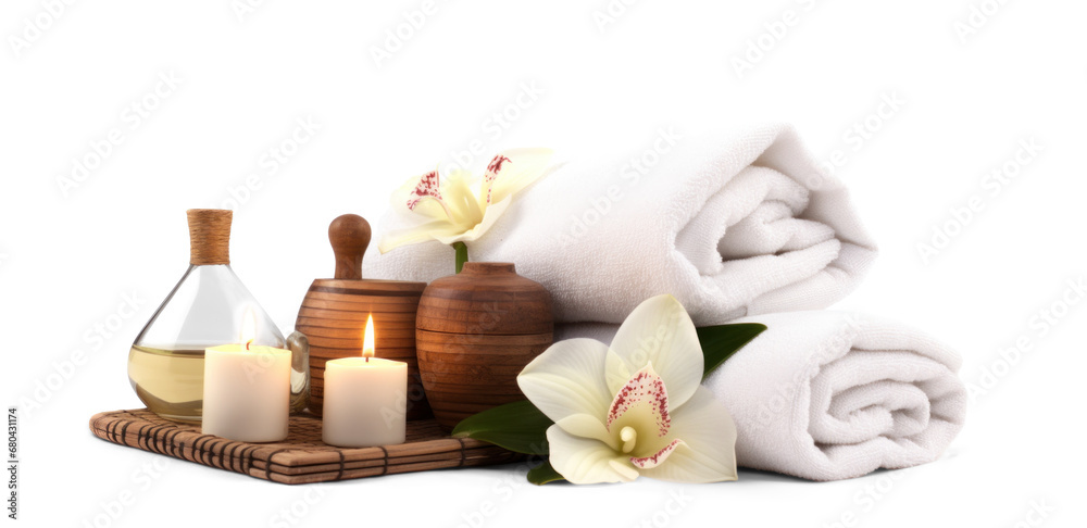 Wall mural day spa set, png file of isolated cutout object with shadow on transparent background.