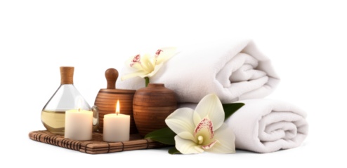 day spa set, png file of isolated cutout object with shadow on transparent background.