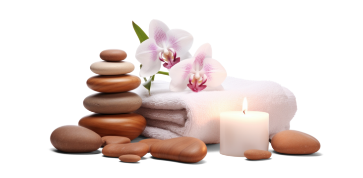 day spa set, png file of isolated cutout object with shadow on transparent background.