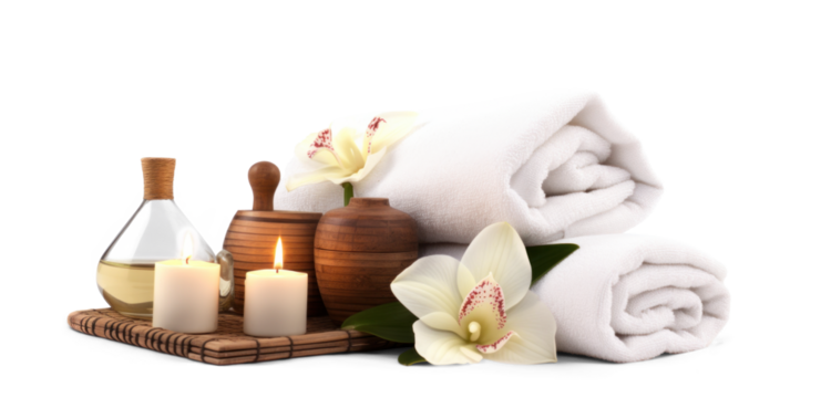 day spa set, png file of isolated cutout object with shadow on transparent background.