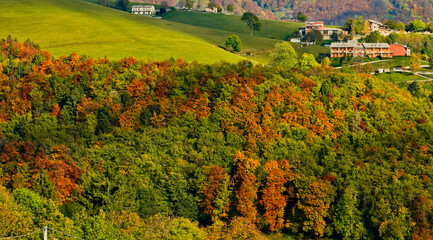 Foliage d'autunno nelle vallate di Camposilvano ai piedi dell'altopiano di Lessinia. Verona, Veneto