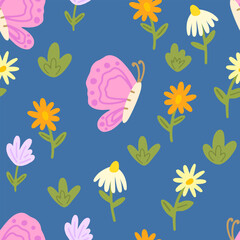 Flower seamless pattern. Nature vector illustration for fabric, children's clothing, wrapping paper, children's textiles