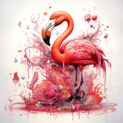 Fantasy of flamingo on a clean background., Birds., Wildlife Animals.