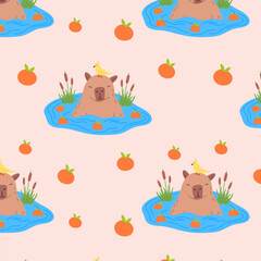Capybara seamless pattern. Capibara vector illustration for fabric, children's clothing, wrapping paper, children's textiles