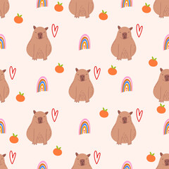 Capybara seamless pattern. Capibara vector illustration for fabric, children's clothing, wrapping paper, children's textiles