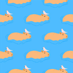 Capybara seamless pattern. Capibara vector illustration for fabric, children's clothing, wrapping paper, children's textiles
