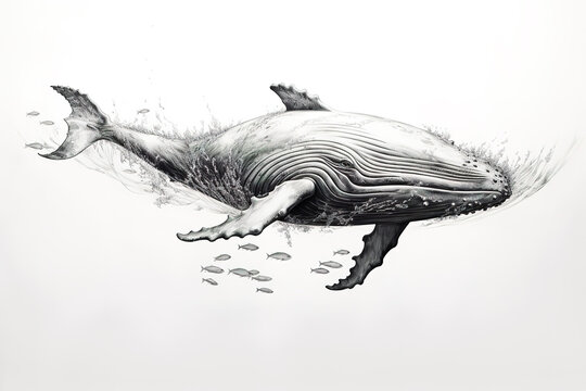 Fantasy of whale on a clean background., Undersea animals.