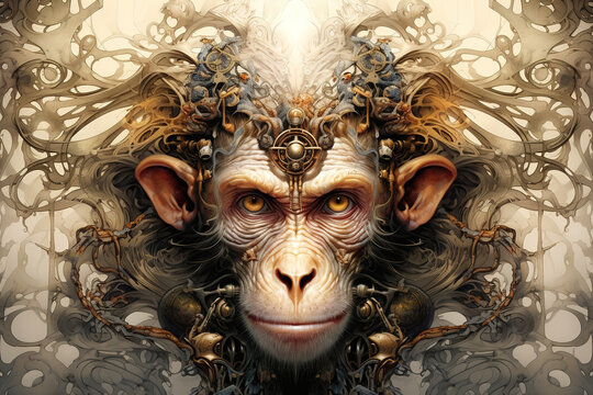 Fantasy of monkey with the four element patterns., Wildlife Animals.