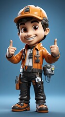 Fototapeta premium Animated construction worker character with tools.