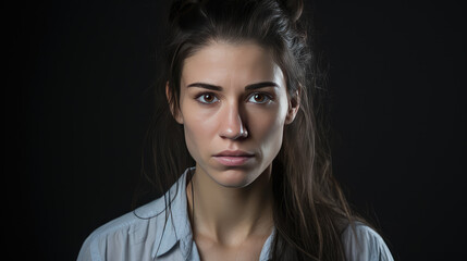 Fototapeta na wymiar Portrait of a sad young woman. Copy space. Depression, loneliness, mental disturbance, problems.