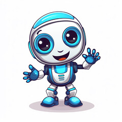 Adorable Cartoon Vector Illustration of a Robot Greeting with its Hand. Isolated Premium Vector for Science and Technology Icon Concept. Flat Cartoon Style.