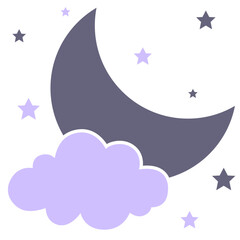 Cute cloud, star and moon vector Illustration isolated on white background.