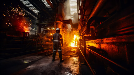 Man standing in front of factory filled with lots of machines and machinery.