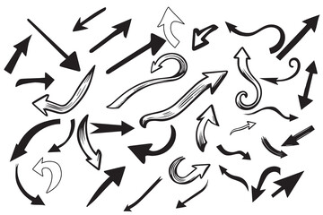 collection doodle curved arrow free lines of hand draw vector illustration. Set design elements of scribble lines