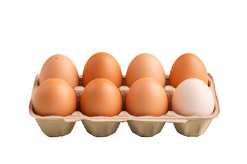 Fresh eggs in packaging on transparent background