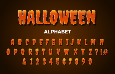 Halloween font alphabet text effect template, Halloween orange slime style typography, premium vector	