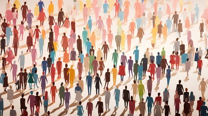An array of vibrant, multicolored human figures stand in group, representing the unity and strength found in cultural diversity and the importance of inclusion in society. - obrazy, fototapety, plakaty