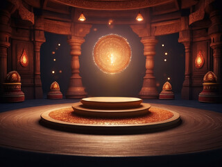empty round podium stage scene with Indian Diwali festival
