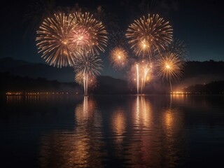 fireworks on the lake diwali festival celebration