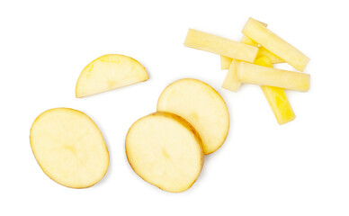 Potato slices isolated on a white background, top view