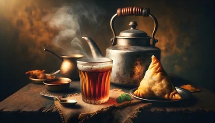Fotobehang Indian cutting chai and samosa  © chand