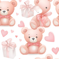 seamless pattern of delicate teddy bears and love