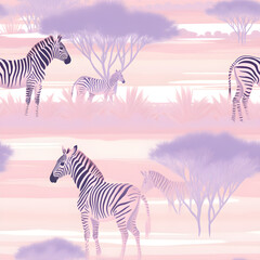 Fototapeta na wymiar seamless pattern of delicate zebras grazing in the field