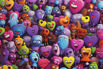 Fototapeta na wymiar The cute Valentine cartoon characters pattern on a background is ideal for gift wrapping paper, .poster,backgrounds, and other high-quality prints.