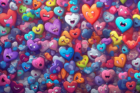 The cute Valentine cartoon characters pattern on a background is ideal for gift wrapping paper, .poster,backgrounds, and other high-quality prints.