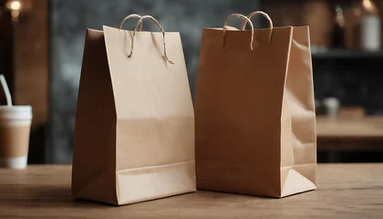 Foto op Aluminium blank brown paper bag mockup for food orders at the eatery © simo