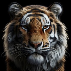 Portrait of tiger isolated on black background, animal background