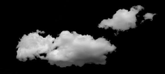 Large white clouds. Cloud isolated on black sky with fluffy white cloudscape texture. Black sky nature background, cloudy, white and black, horizontal - obrazy, fototapety, plakaty