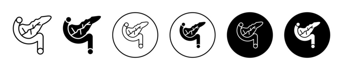 pancreas icon set. human large intestine organ vector symbol in black filled and outlined style.