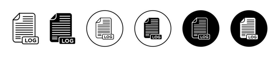 log file icon set. computer data analytics log file vector symbol in black filled and outlined style.