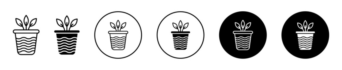 Fototapeta na wymiar Plant Pot Icon set. Houseplant flowerpot vector symbol in black filled and outlined style.